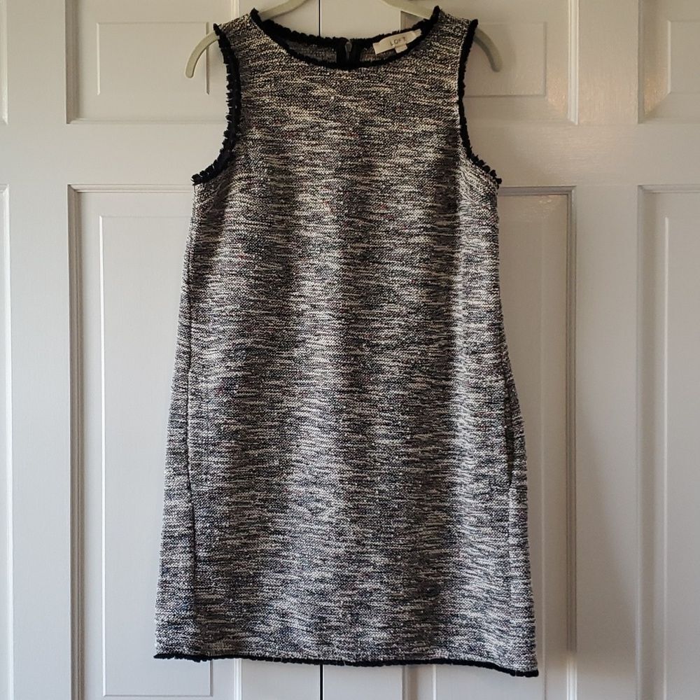 LOFT SHIFT DRESS JUMPER SIZE MEDIUM TEXTURED BLACK CREAM WHITE KNIT OFFICE WORK